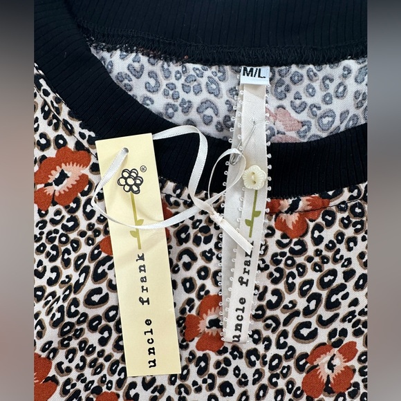 NWT Uncle Frank Floral Leopard Print Tunic Shift Dress Babydoll Boho M/L - Picture 5 of 11
